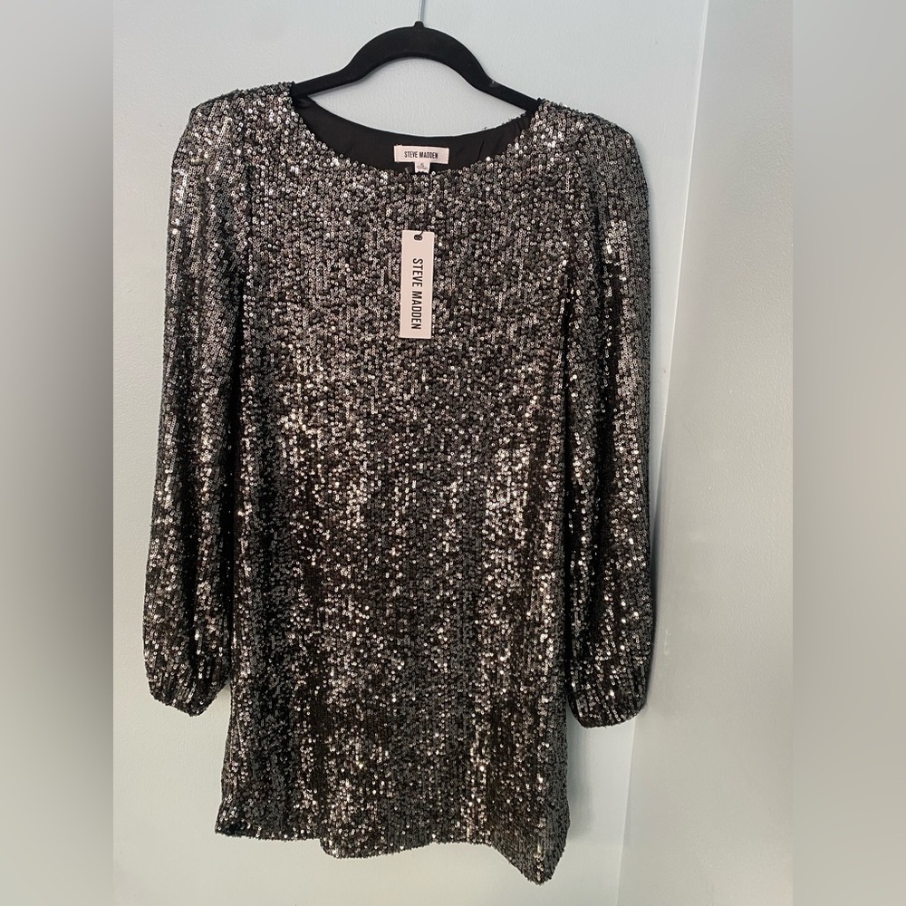 NWT Steve Madden Deloren Black Sequin Dress size S